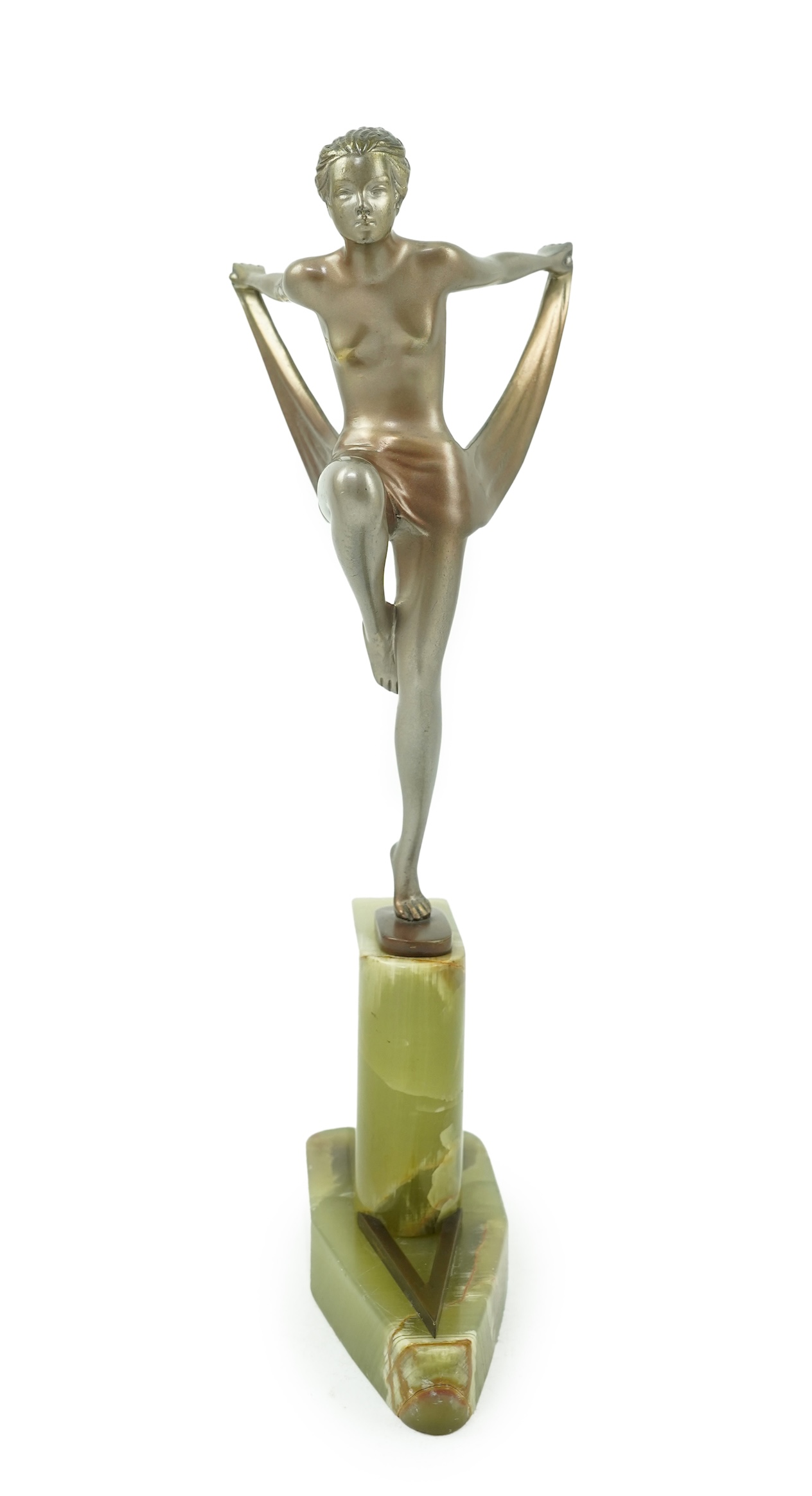 Josef Lorenzl (Austrian, 1892-1950): An Art Deco silvered bronze model of a ‘Scarf Dancer’
